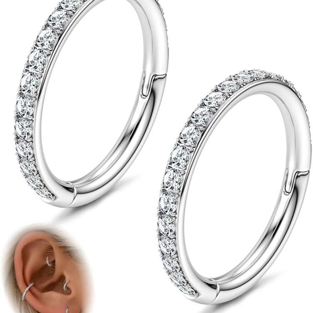 Sterling Silver 16G Hinged Segment Hoop Earrings for Multiple Piercings, 8-10mm